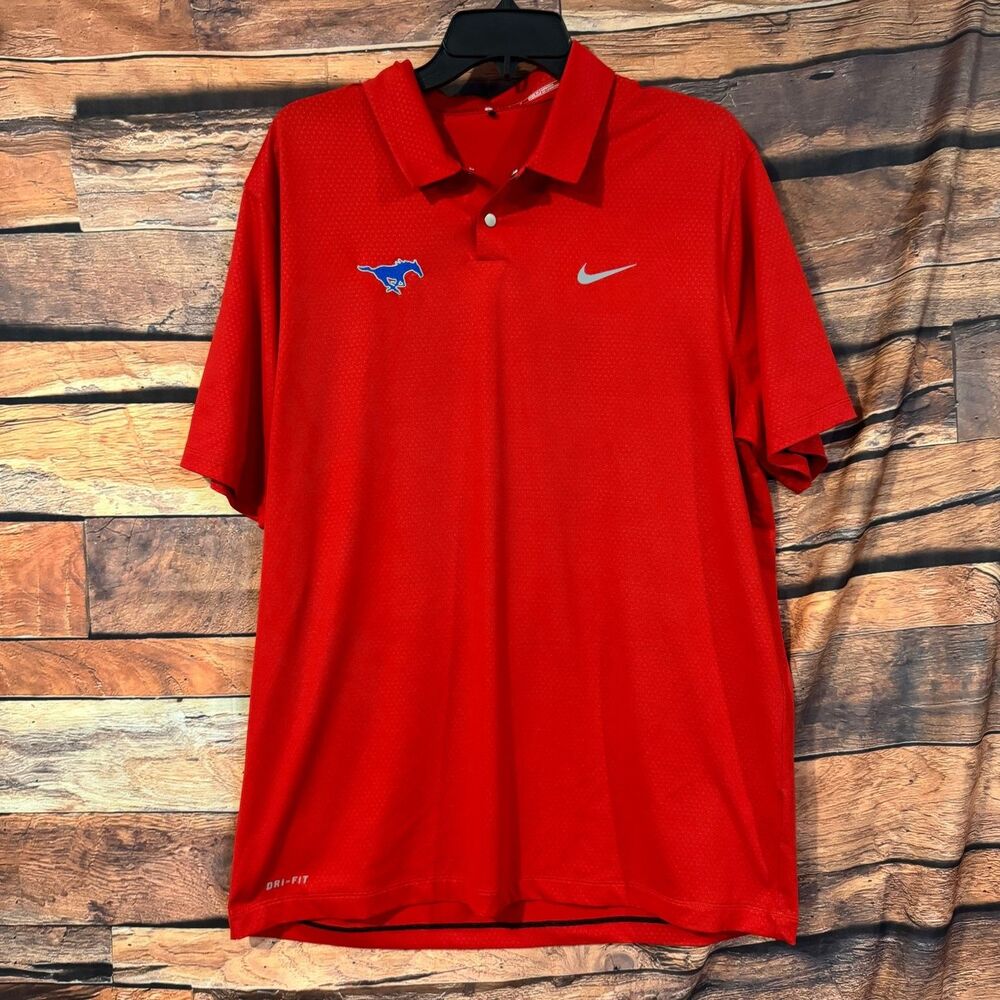 Nike Tiger Woods Collection Men's Red L Polo Shirt SMU Mustangs Dri-FIT NCAA
